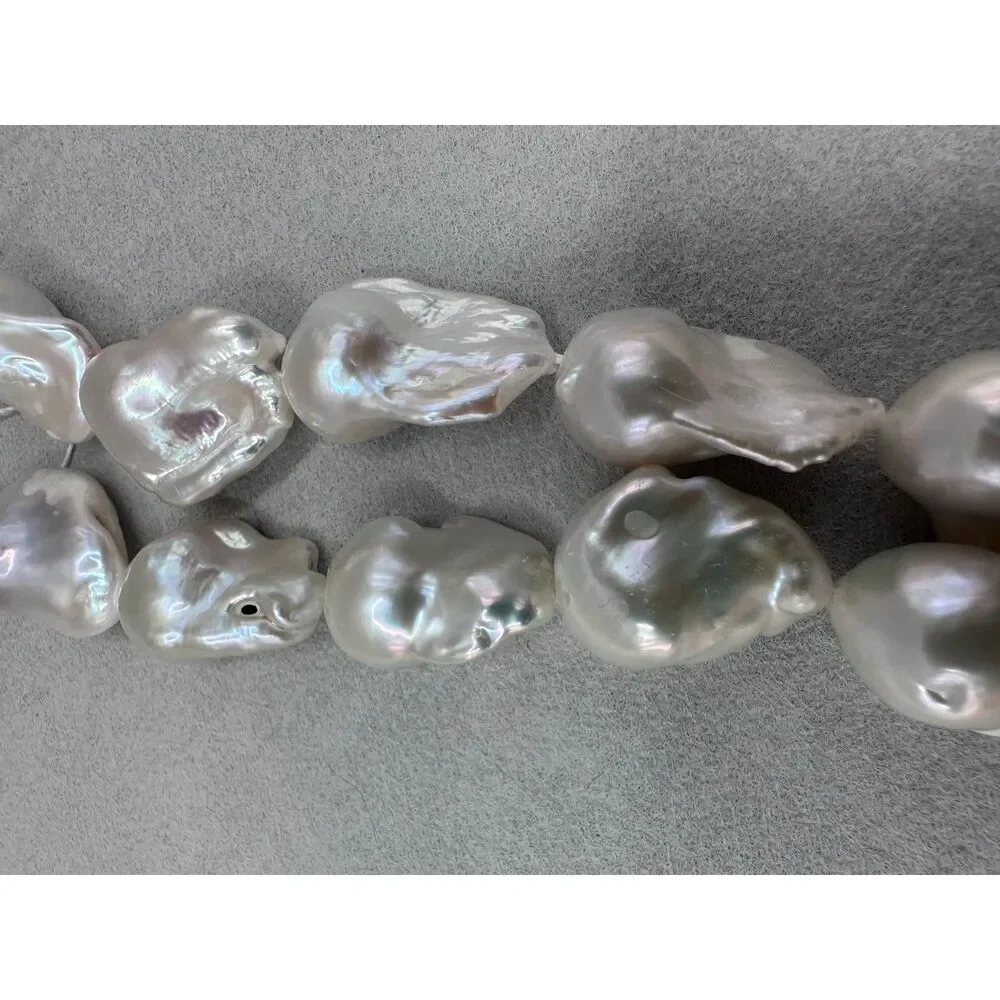 Lot of 2 Huge Lustrous White Baroque Pearl strands Bundle for DIY